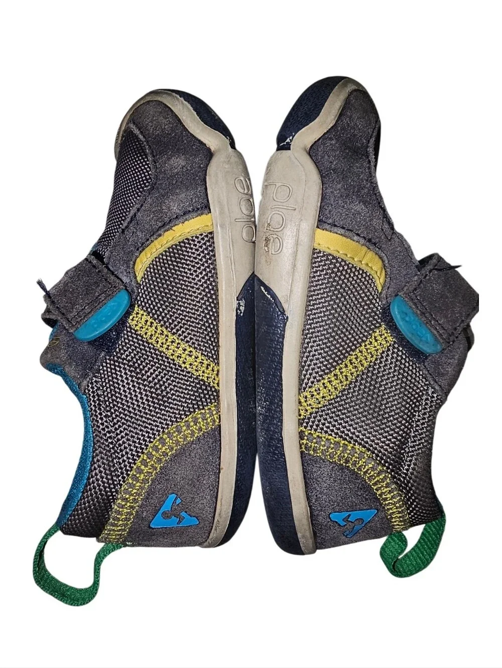 PLAE Gray and Blue Kids Sneakers with Green Heel Tabs
